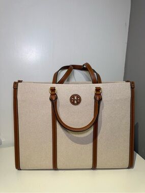 Tory Burch Blake Jumbo Tote Bag Canvas Leather
